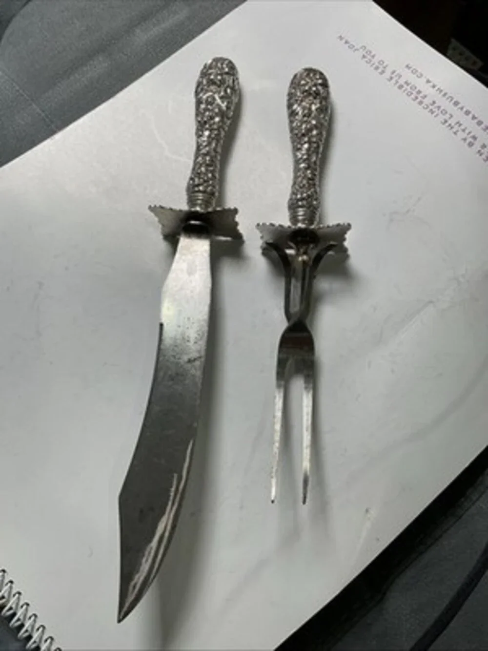 Stieff Rose Sterling Silver Meat Carving Knife and Fork Set